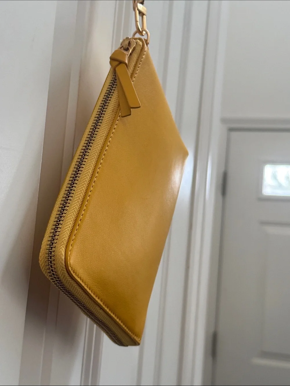 Tory Burch Mustard Yellow Leather Wristlet with Logo
